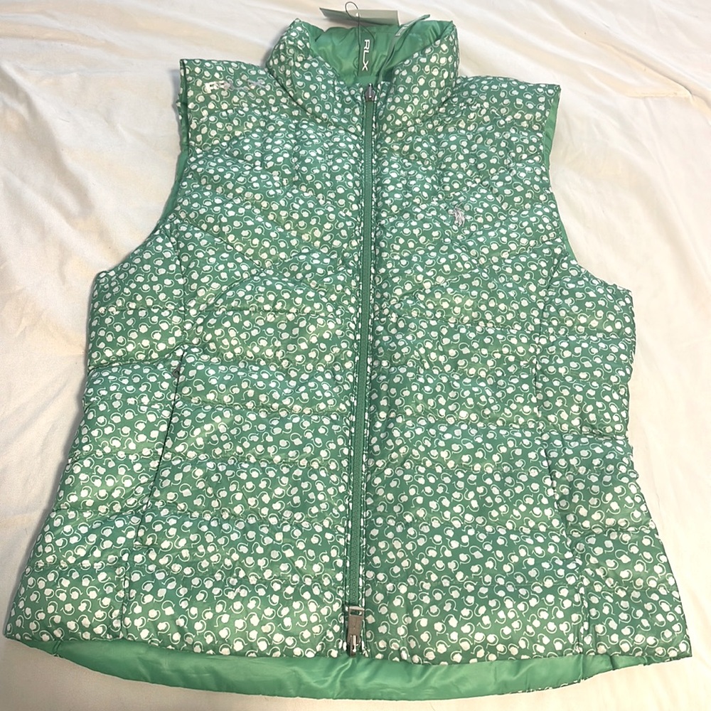 RalphLauren reversible vest.NWT. Solid green or white print/green on the other.